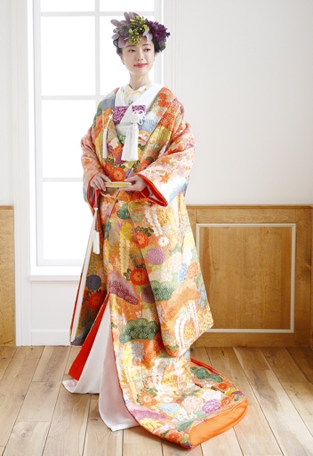 色打掛 オレンジベース・パステル 百花繚乱