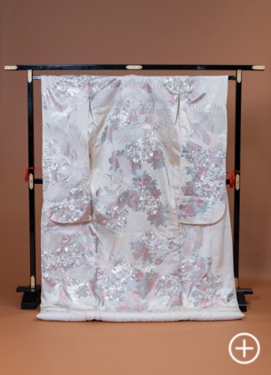 C-13 色打掛 白×シルバー×ピンク 凛華鶴