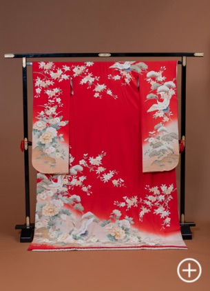 F-08 引き振袖 赤 桜菊牡丹